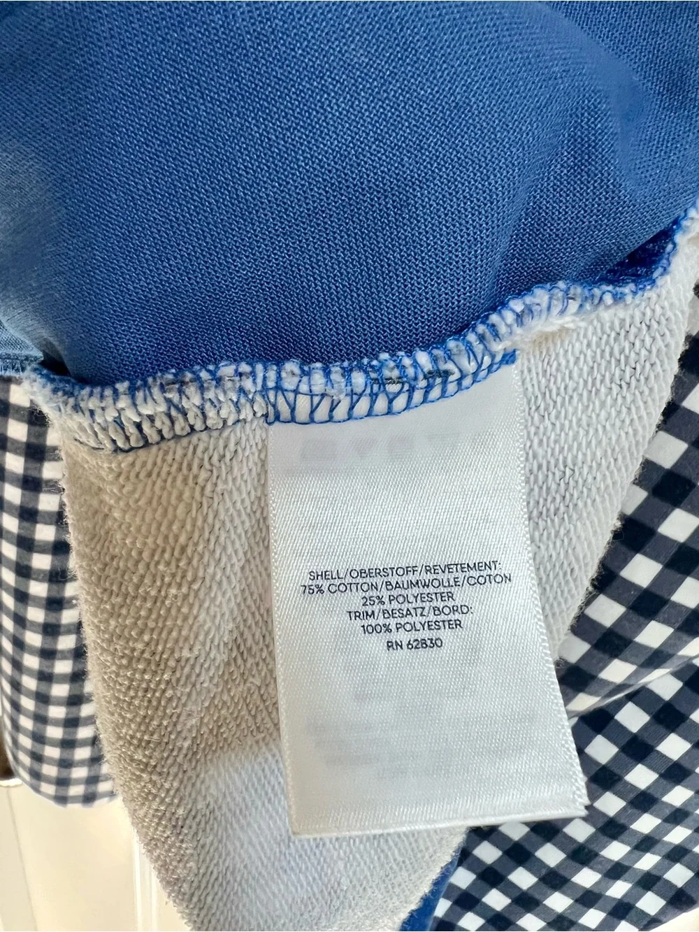 Lands' End x Draper James Gingham Navy & Blue Snap Neck Pullover Sweatshirt Sz L - Picture 4 of 9